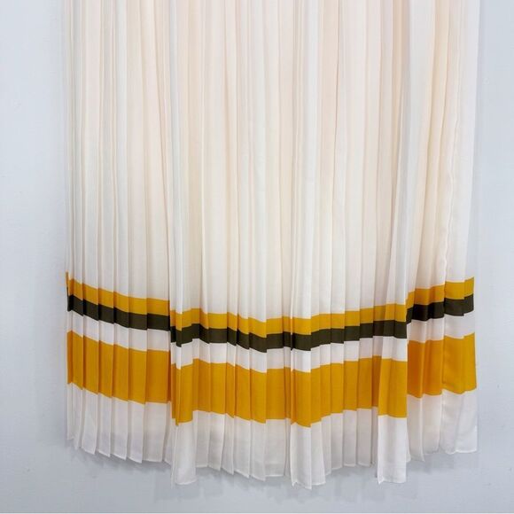 Banana Republic Factory Cream Pleated Yellow Green Hem Stripe A-Line Skirt NEW - Picture 11 of 16